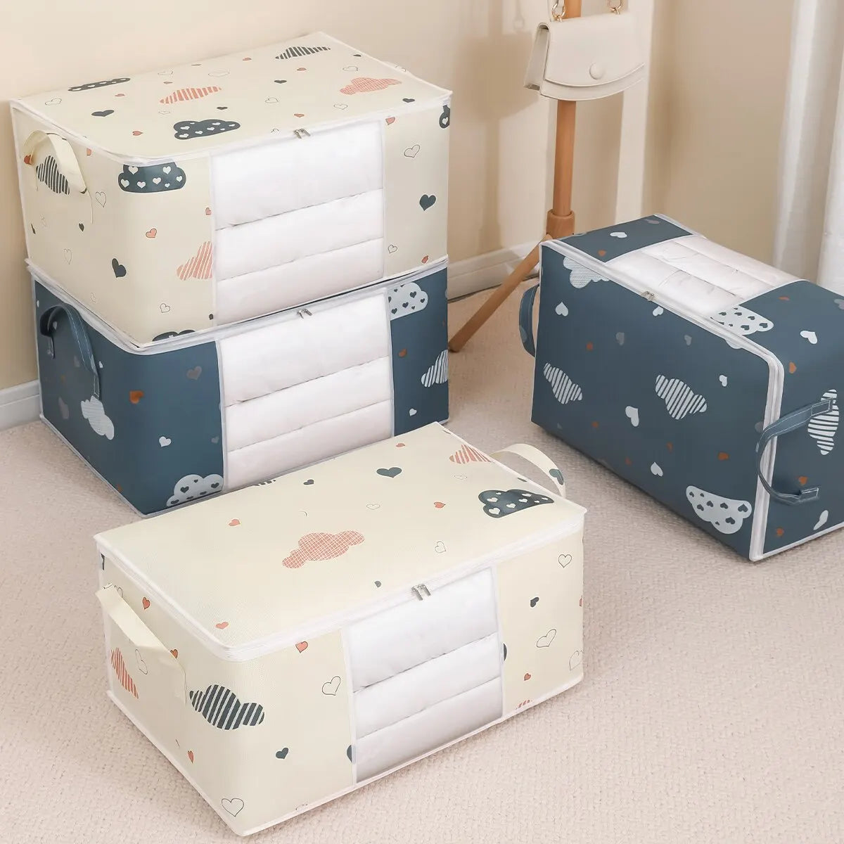 Large Capacity Clothes Storage Bag Organizer With Reinforced Handle Suitable For Blankets Bedding Foldable With Sturdy Zipper - Smarsty
