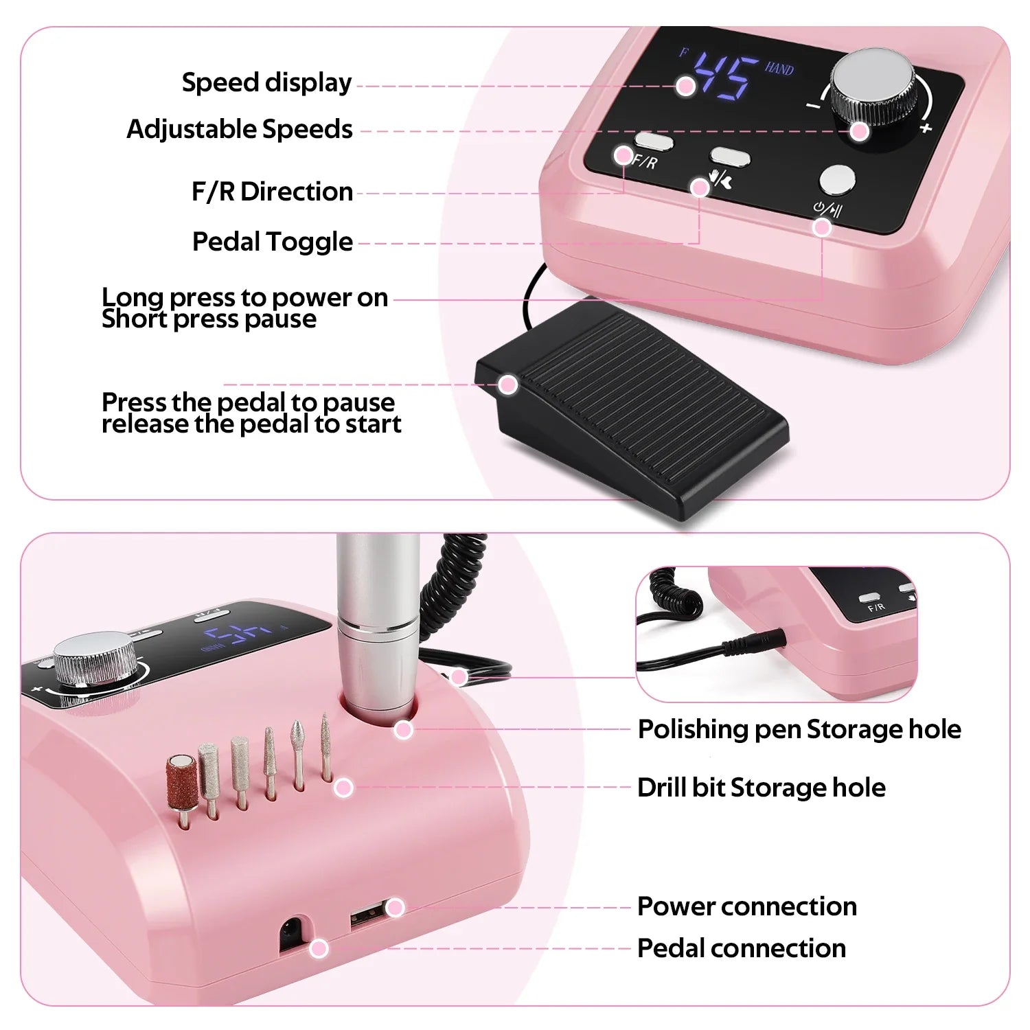 45000 RPM Electric Nail Drill With HD Display - Smarsty