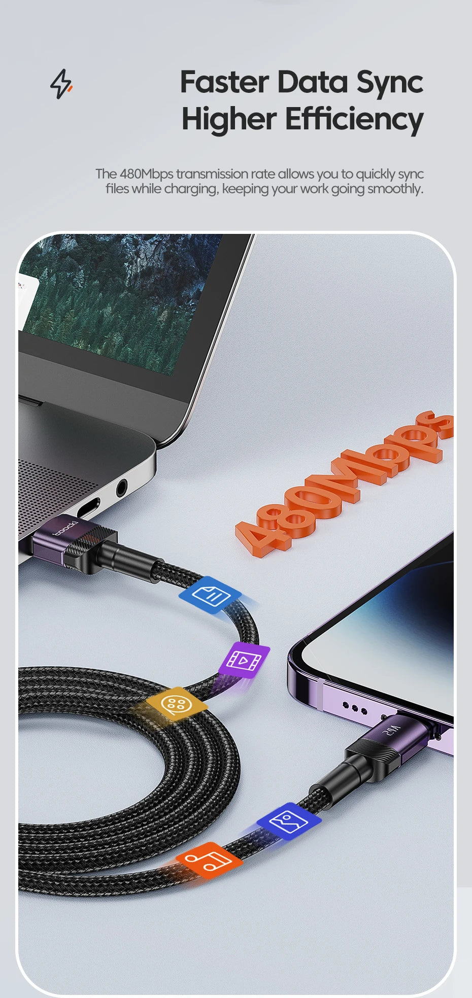 Toocki USB Cable For iPhone 14 13 12 Pro Max X XS XR 8 7 Plus iPad Fast Charging Charger Aluminum iP Cable For iPhone Data Cord - Smarsty