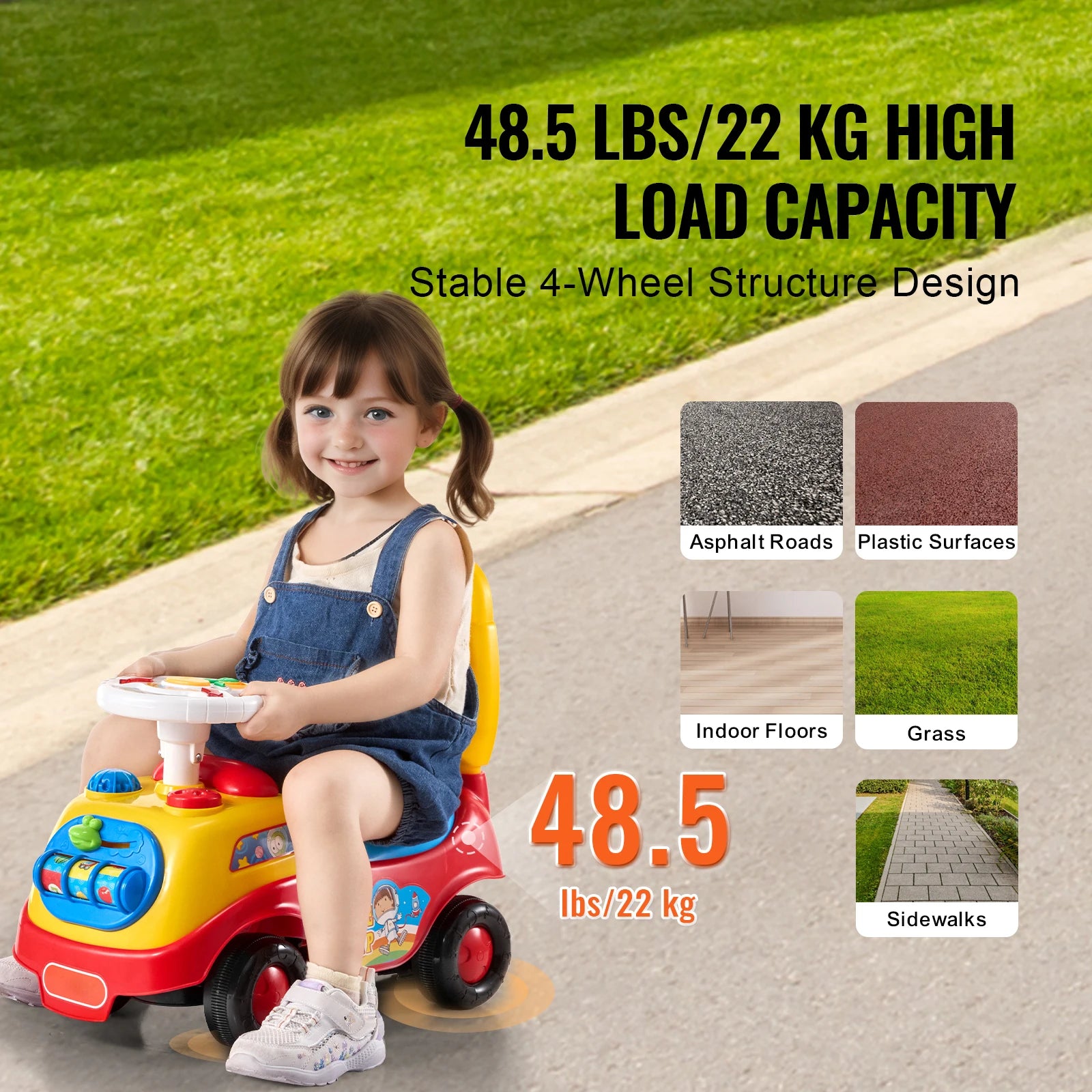 SucceBuy Toddler Ride On Push Car Sit to Stand Kids Ride On Toy Car with Music Steering Wheel Seat Storage for Toddlers - Smarsty
