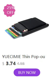 YUECIMIE Slim Aluminum Wallet With Elasticity Back Pouch ID Credit Card Holder Mini RFID Wallet Automatic Pop up Bank Card Case