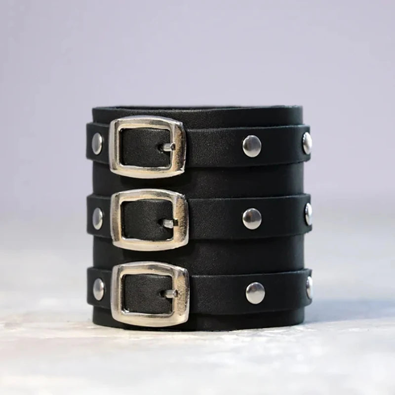 Vintage Leather Cuff Bracelet Adjustable Punk Wristband - Smarsty