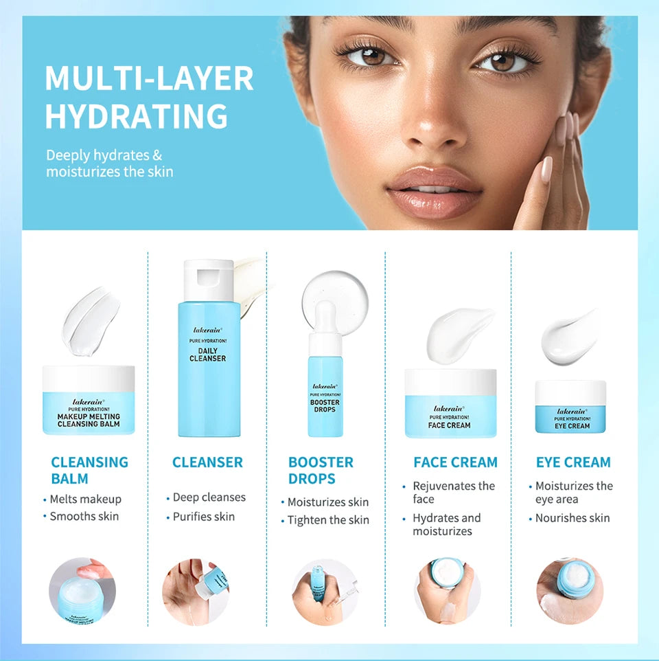 5PCS Skincare Set Hydrate Brighten Firm Skin Exfoliating Acne Removal Shrink Pore Fix Sensitive Dullness Collagen Face Kit