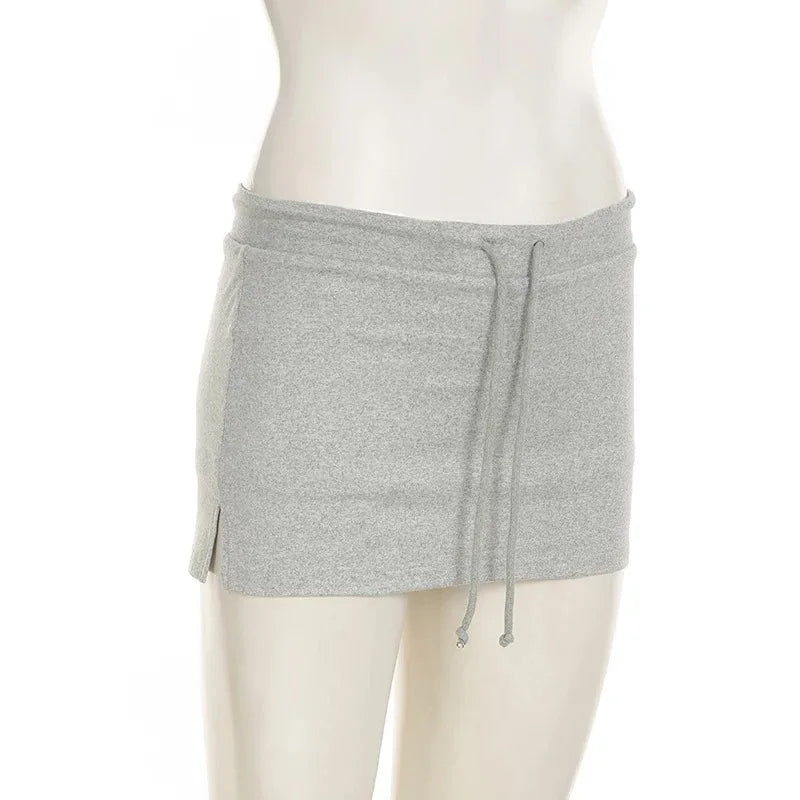 Solid Lace-up Mini Skirts Sexy American Retro Basic Vintage Casual Short Bottoms Basic Casual A-Line Knit Clothing - Smarsty