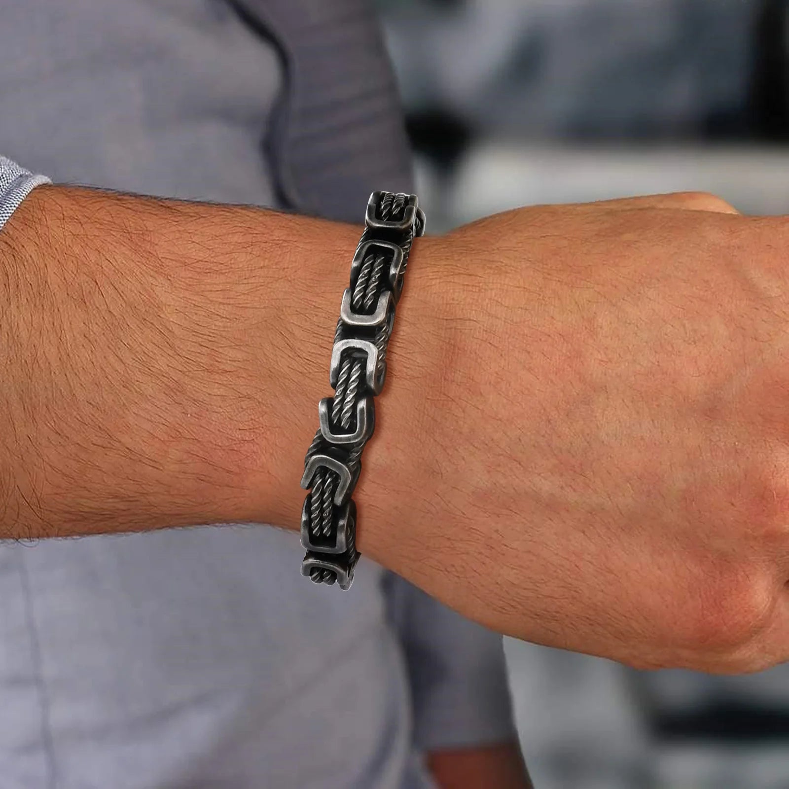 Mens Chunky Byzantine Bracelet Stainless Steel Wristband - Smarsty