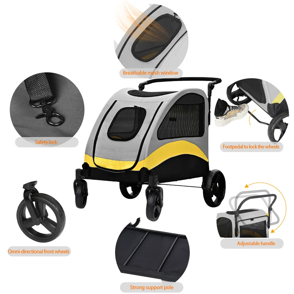 Premium Dog Stroller Foldable Travel Cart for All Breeds - Smarsty