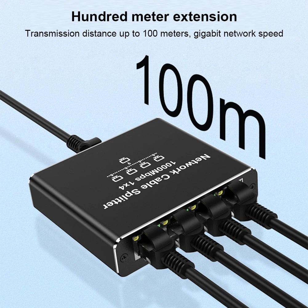 1 To 4 RJ45 Splitter High Speed 1000Mbps Network Connector Splitter HUB 4 Devices Simultaneously Networking for Cat6/7/8 Cable