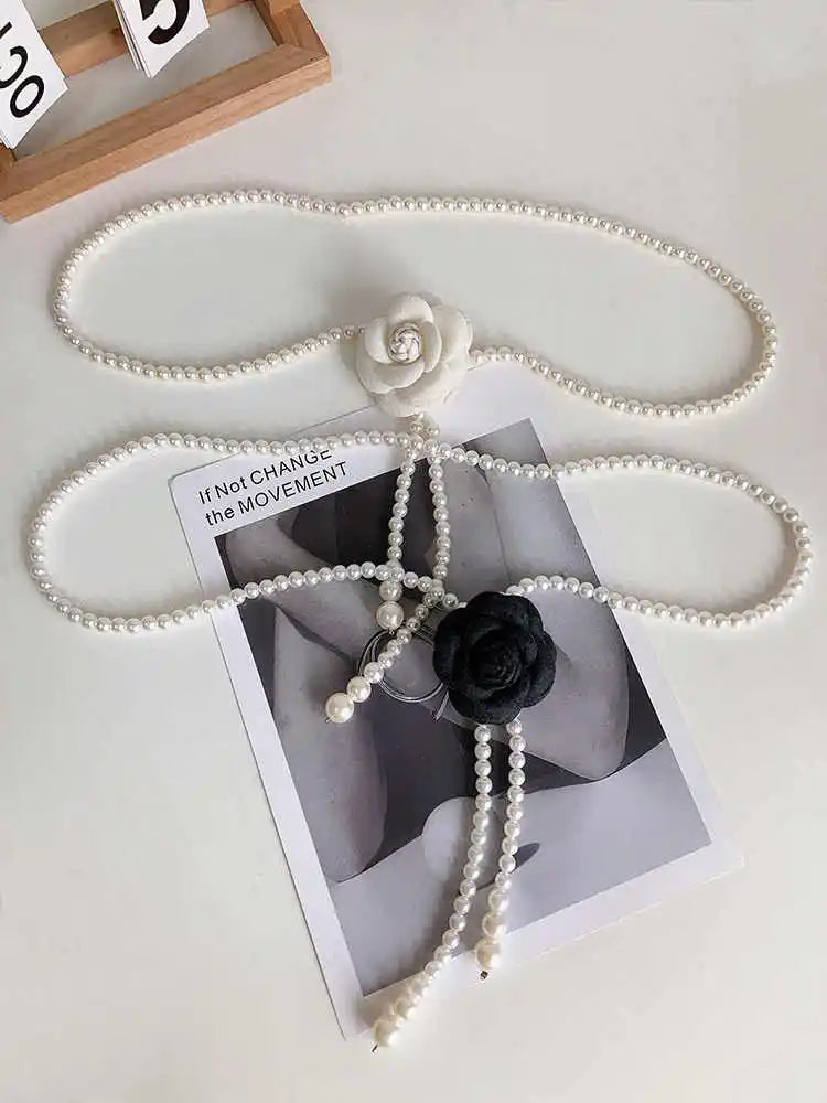 Pearl Waist Belt for Women Elegant Camellia Design - Smarsty
