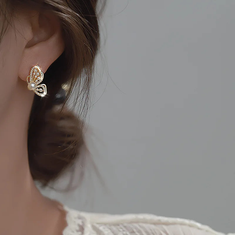 Pearl Long Earrings With Rhinestones For Wedding Fashion - Smarsty