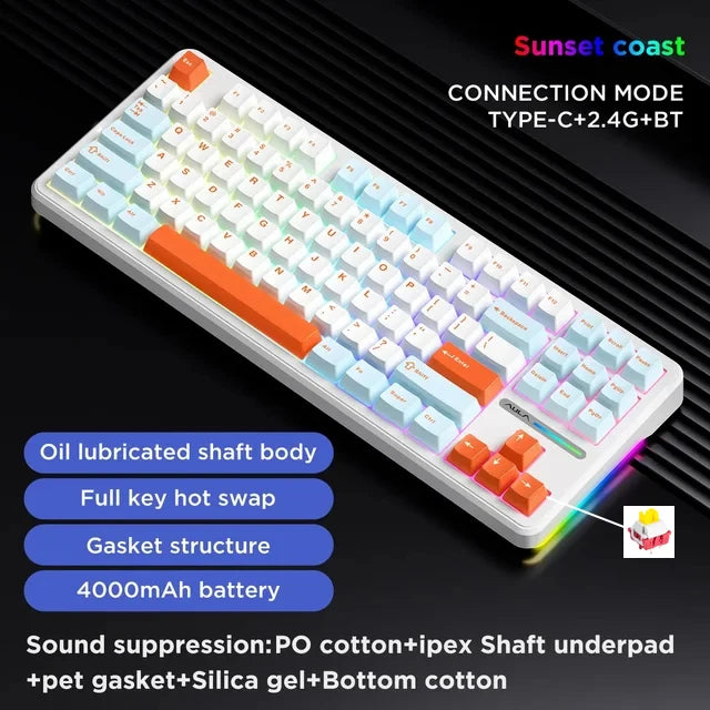 87 Key Mechanical Keyboard Tri Mode Wireless RGB Gasket
