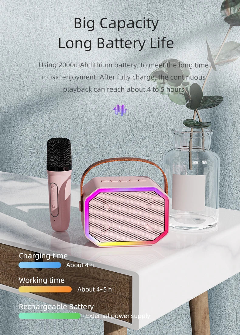 Mini Karaoke Machine for Kids Portable Karaoke Machine Bluetooth Wireless Microphones LDE Light Toys Gifts for Girls Boys - Smarsty