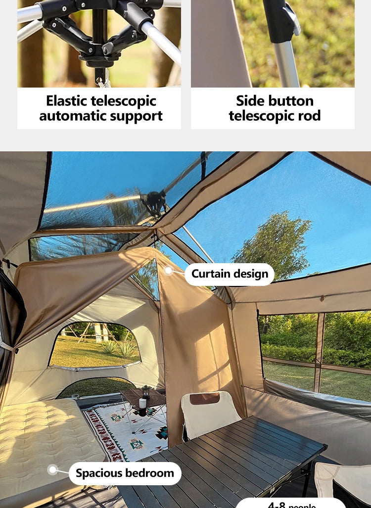 Sonuto Automatic Large Camping Tent 3-8 Person Quick Setup Double Hall Ridge Tent with Canopy for Outdoor Family Adventures by Smarsty