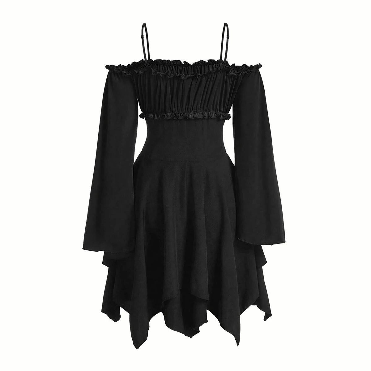 Mia Muse Women's Dresses Autumn Halloween Contrast Color Asymmetrical Hem Flounce Trim Lace Up Long Sleeve Off Shoulder Mini Dre - Smarsty