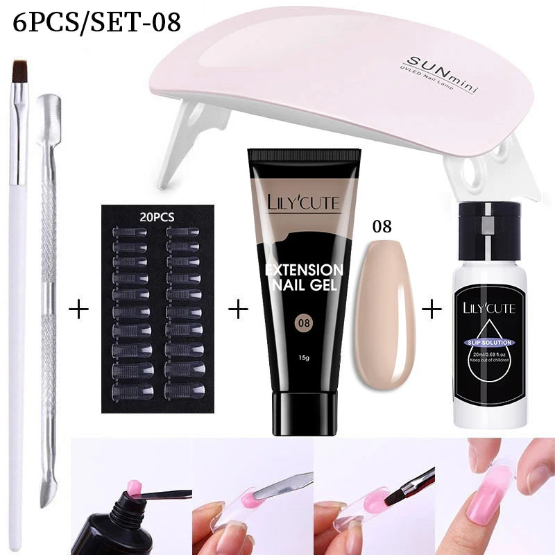 LILYCUTE Nail Gel Set with 6W LED Lamp for Quick Manicure - Smarsty