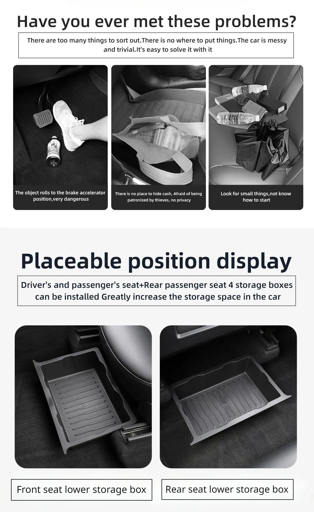 Underseat Storage Box for Tesla Model Y 2021-2024 Seats Drawer TPE Hidden Storage Tray Push Pull Car Organizer Car Accessories - Smarsty