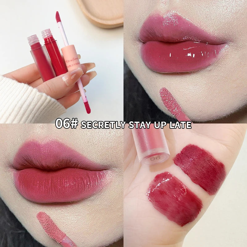Double Ended Matte Lip Gloss Moisturizing Velvet Texture - Smarsty