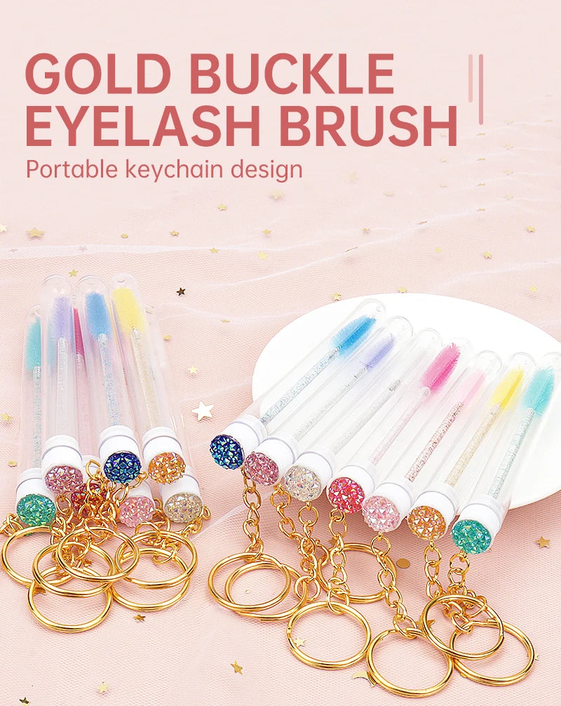 10 Pcs Tube Eyelash Brushes with Gold Keychain Convenience - Smarsty