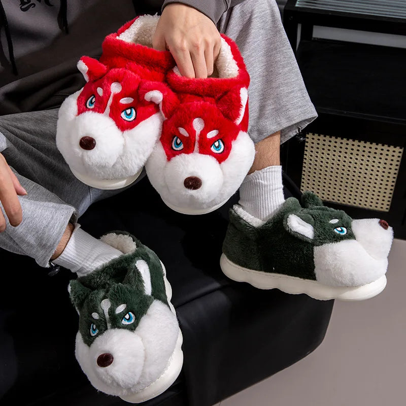 Plus Size 50 Indoor Fluffy Slippers For Women Men Winter Warm Shoes Cute Cartoon Dog Light Weight Couples Home Floor Slipper - Smarsty