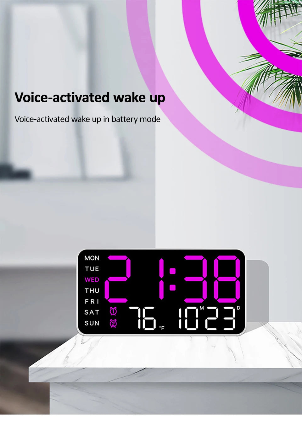 Large Digital Wall Clock with Temperature and Date Display - Smarsty