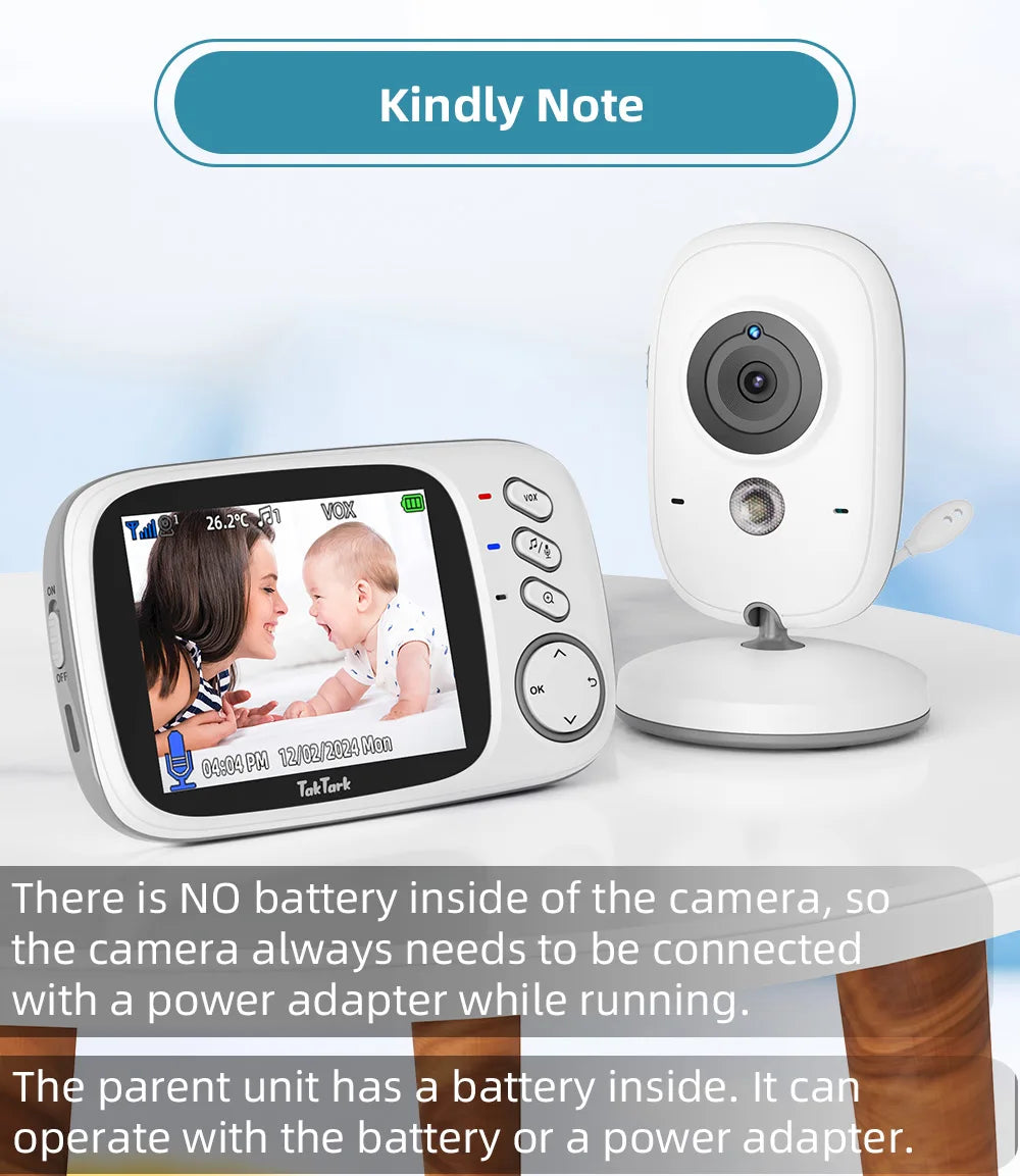 TakTark 3.2 Inch Wireless Video Baby Monitor Auto Night Vision Two-Way Intercom Temperature Monitoring Surveillance Camera Nanny by Smarsty