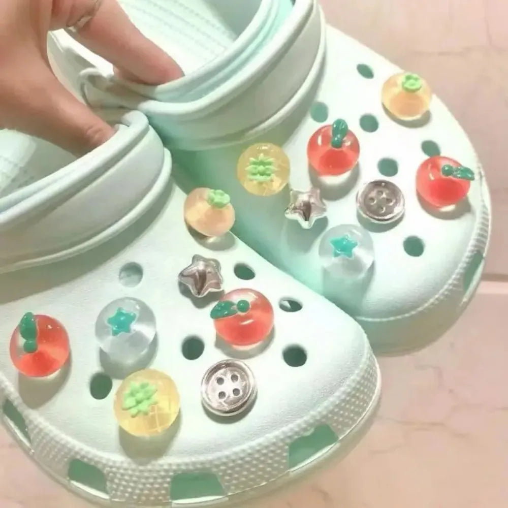 14pcs Shoes Charms Removable Cute Transparent Tomatoes Shoe Accessories For Girls Summer Shoes DIY Hole