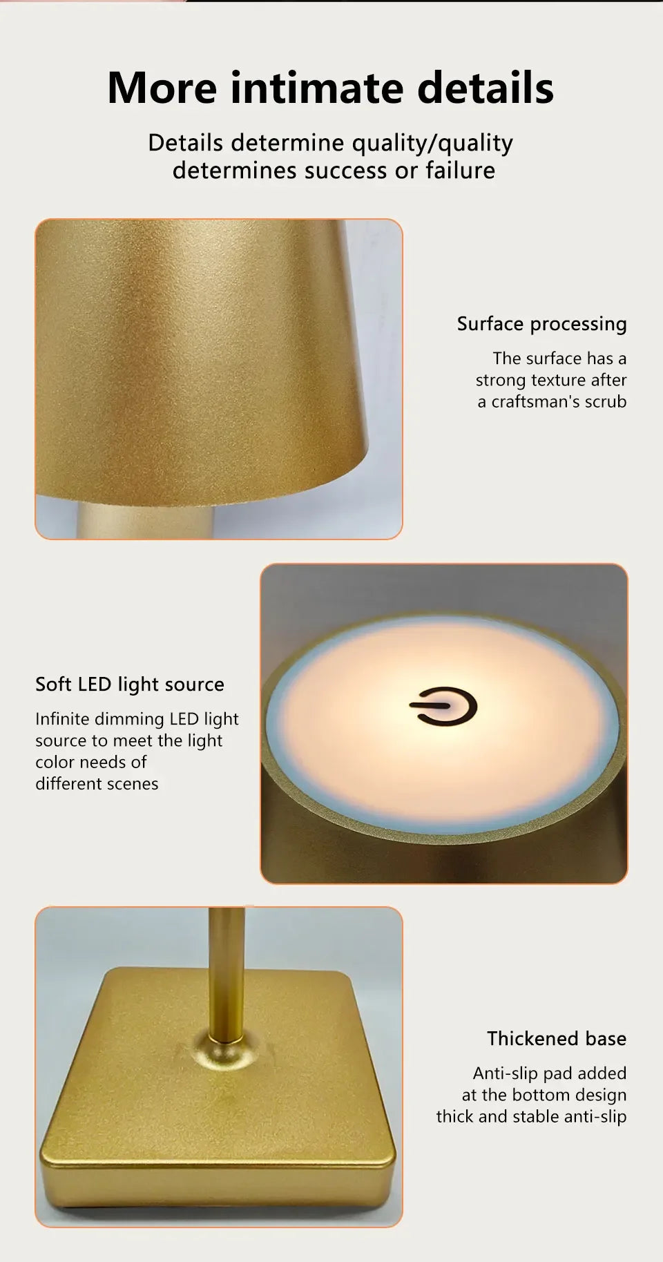 Wireless LED Table Lamp Rechargeable Dimmable Mood Light - Smarsty