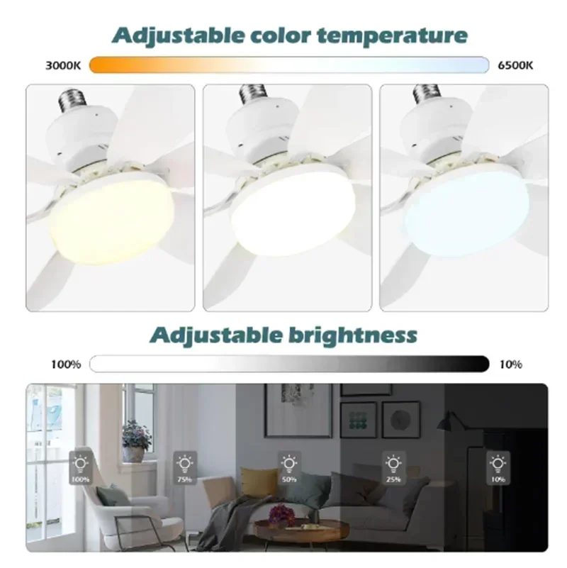 Ceiling fan light E27LED40W Strong wind 85-265V silent electric ceiling fan light remote control 85-265V living room kitchen