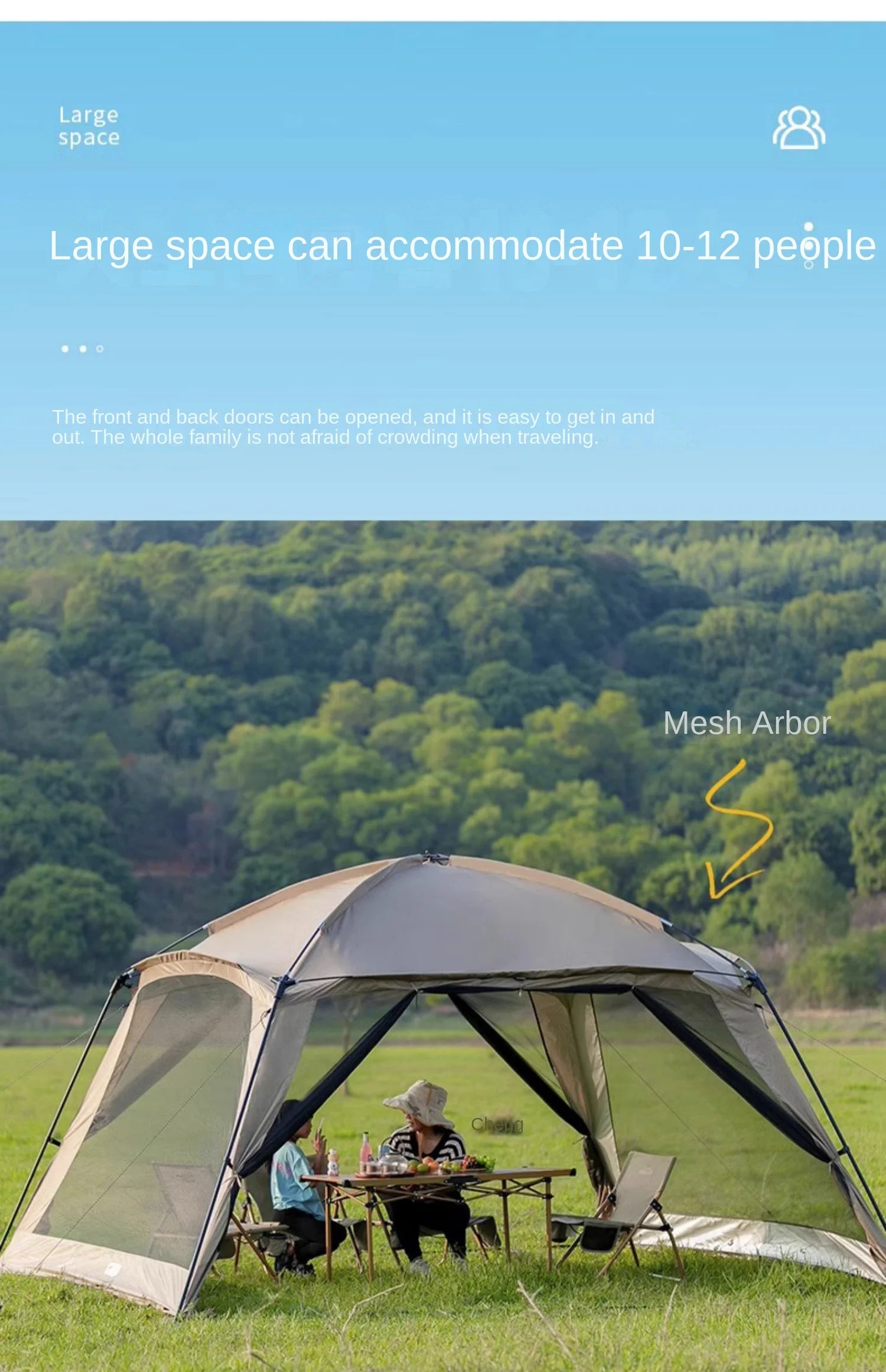 Outdoor Camping Mosquito Nets Tents 6-15 Person Rainproof Silver Glue Sunscreen Beach Picnic Sunshade Canopy Camping Equipment