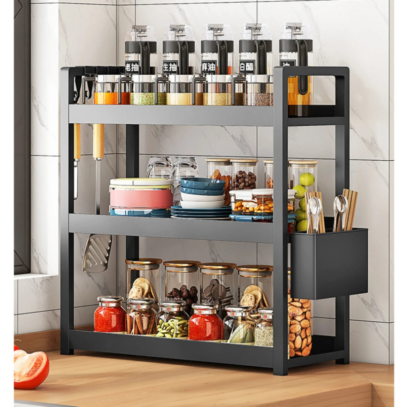 3-Tier Multifunctional Storage Shelf,Space-Saving Desktop Shelf,Desk Shelf,organizer,Non-slip Design and Easy To Assemble by Smarsty