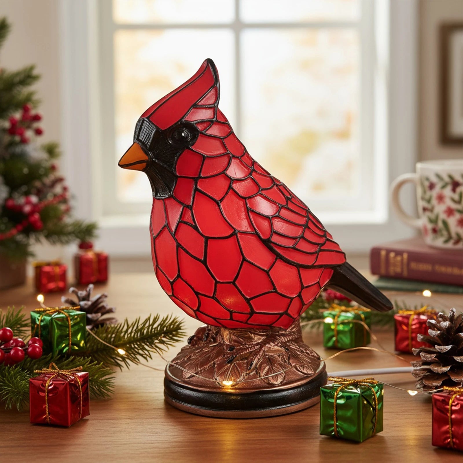 Christmas Bird Desk Lamp Resin Bird Lamps for Home Decor Art Decoration Tabletop Light with Soft Glow for Dormitory Offices Desk