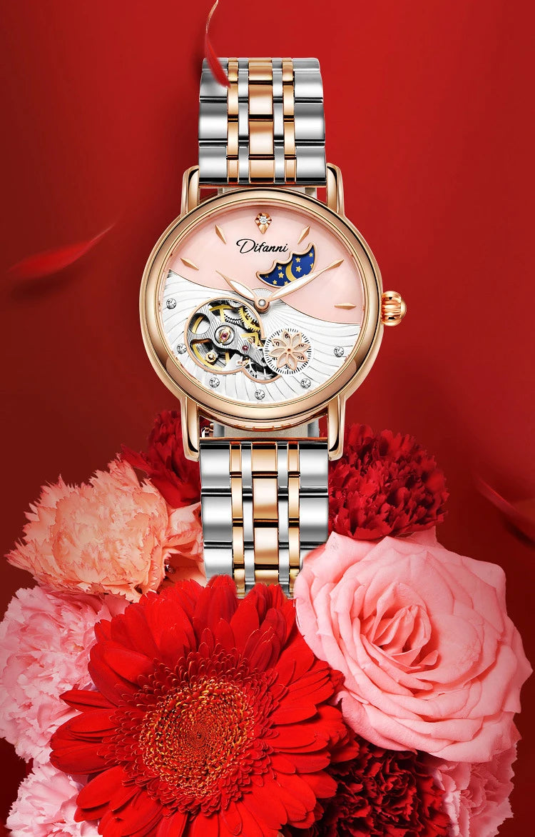 Luxury Women's Automatic Mechanical Watch with Moon Phase - Smarsty