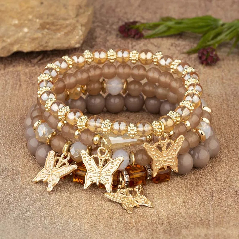Trendy Butterfly Beaded Bracelet Set for Women - Smarsty