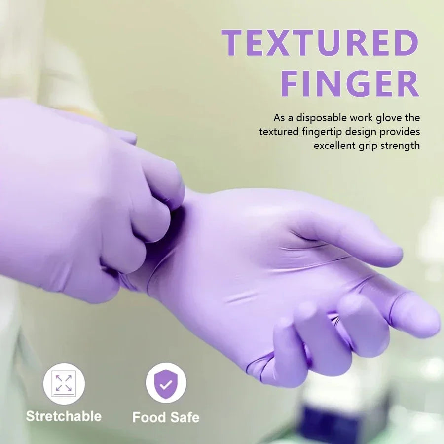 10-100pcs Disposable Purple Nitrile Gloves Latex Free Waterproof Suitable for Kitchen Food Processing Beauty Salon Work Glove