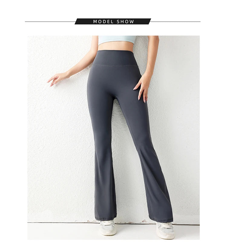 Solid Color Butt Lifting Gym Fitness Pants High Waist Flared Yoga Leggings for Women - Smarsty