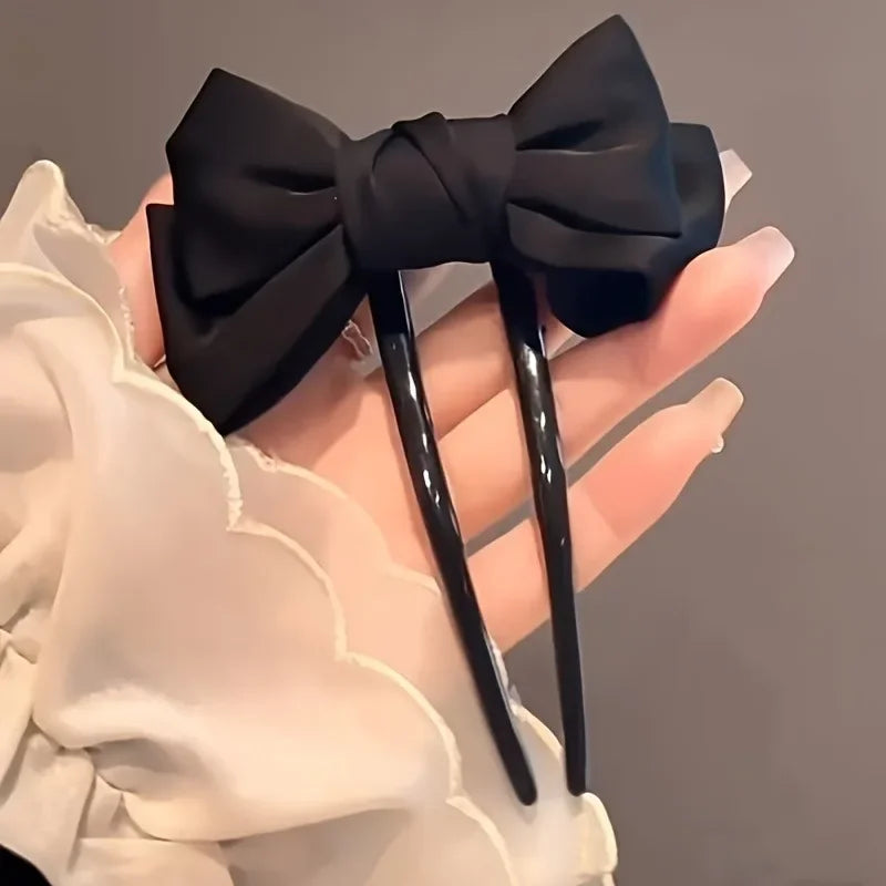 Elegant Black Bow U-Shaped Hair Clip for Women - Smarsty