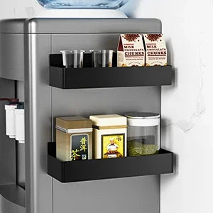 Strong Magnetic Shelves 2 Layers Black White Storage Rack Kitchen Plastic Spice Seasoning Organizer for Refrigerator Microwaves by Smarsty