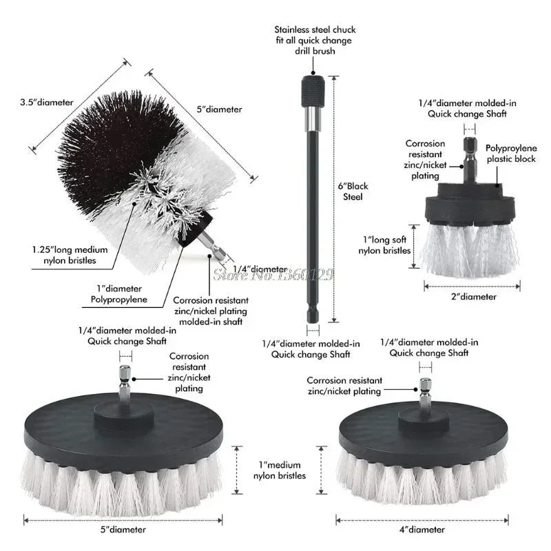 Multiple Size Drill Brush Attachment Set With Extender - Smarsty