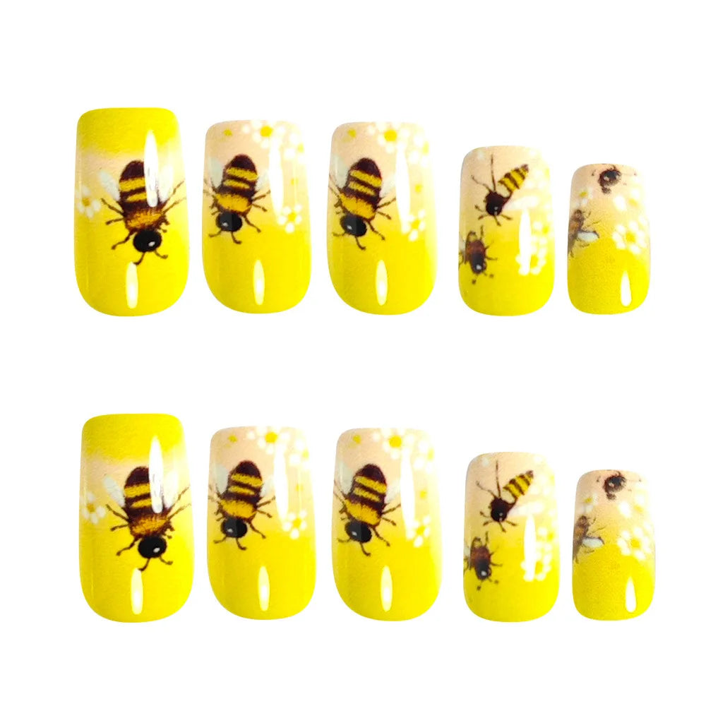 24 Piece Set Medium Long Press On Nails with Floral Design - Smarsty
