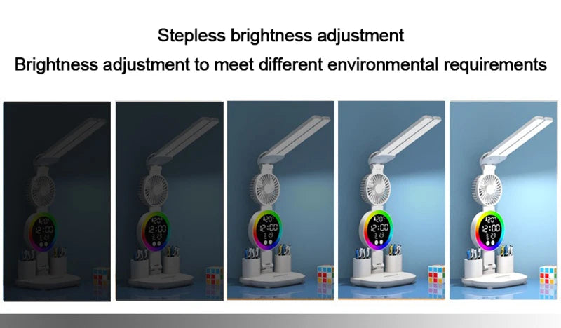 Rechargeable LED Table Lamp with Fan and Clock - Smarsty