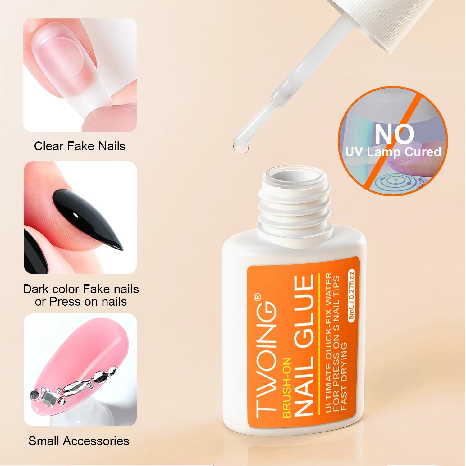Twoing Waterproof Liquid Nail Adhesive,Long-Lasting & Fast-Drying, Formaldehyde-Free, Compatible with Acrylic Nails Fake Nails - Smarsty
