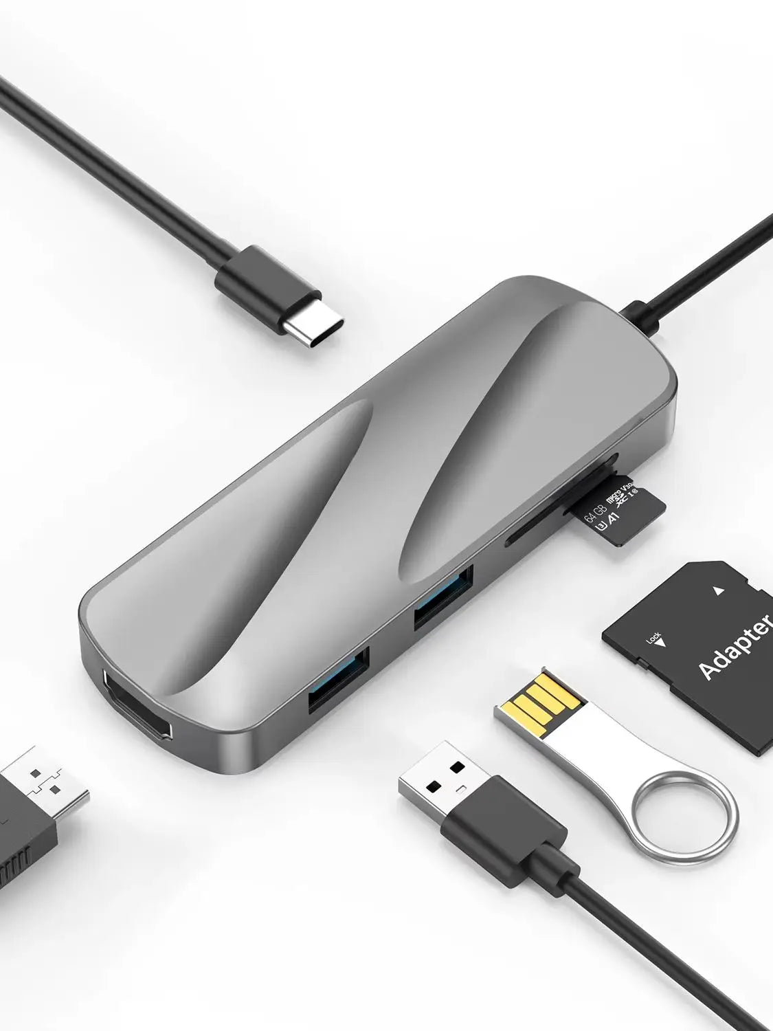 KOOTION USB C Hub 6-in-1 USB-C Hub for Laptop with 4K HDMI Adapter, 2 x USB 3.0 Ports, SD/TF Card Reader, PD Charging Port,