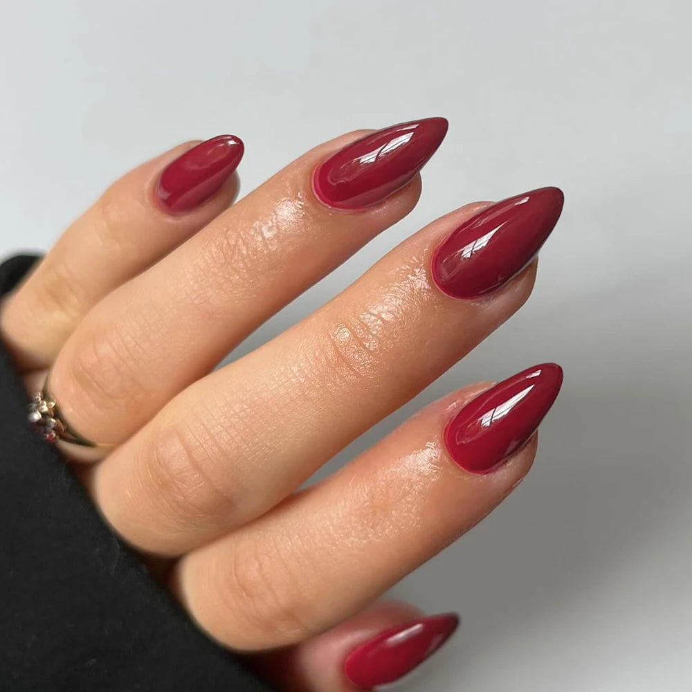 Wine Red Almond Press On Nails 24PCS for Effortless Glam - Smarsty