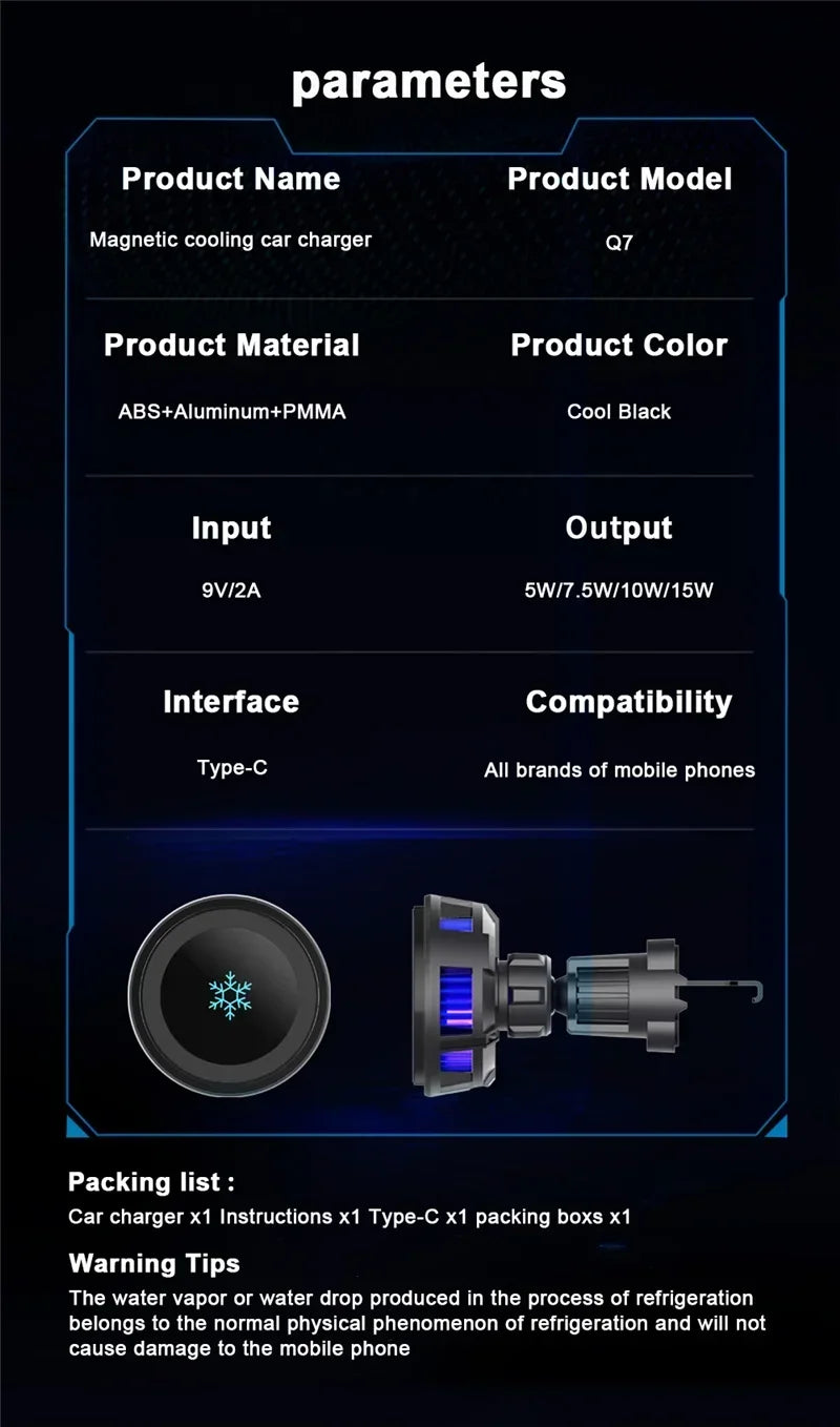 Ice Cooling Magnetic Wireless Car Charger Stand With LED - Smarsty