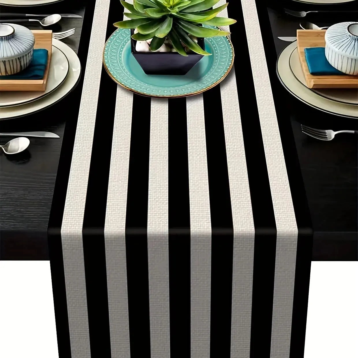 Geometric Stripe Linen Table Runner for Elegant Home Decor - Smarsty