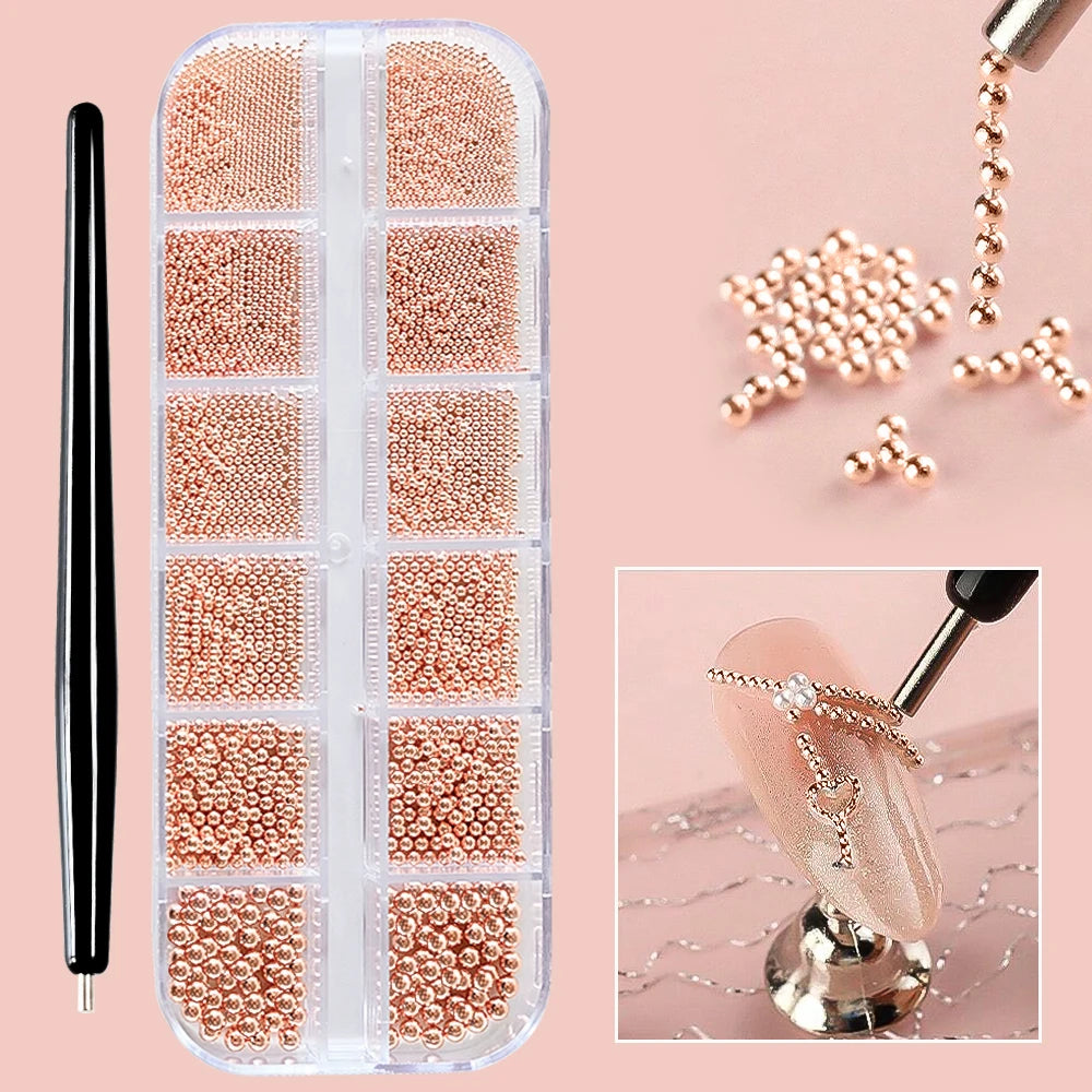 Mini Caviar Beads Nail Art Set with Magnetic Pen - Smarsty