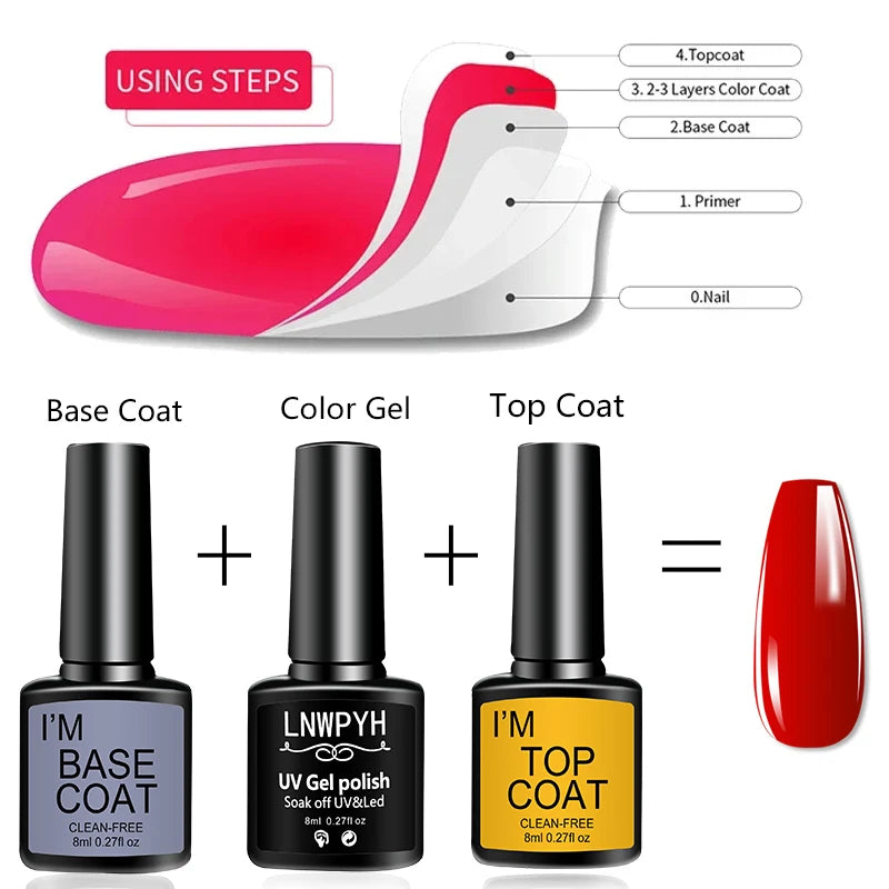 4 Pcs Gel Nail Polish Kit With Base And Top Coats - Smarsty
