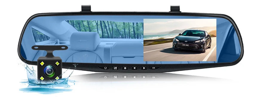 Dual Lens Dashcam With 4.3 Inch Rearview Mirror FHD 1080P - Smarsty