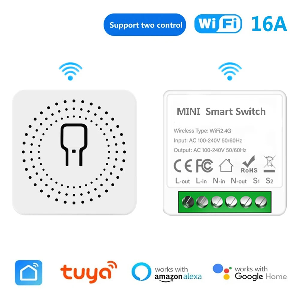Tuya Mini 16A WiFi Smart Switch for Home Automation - Smarsty