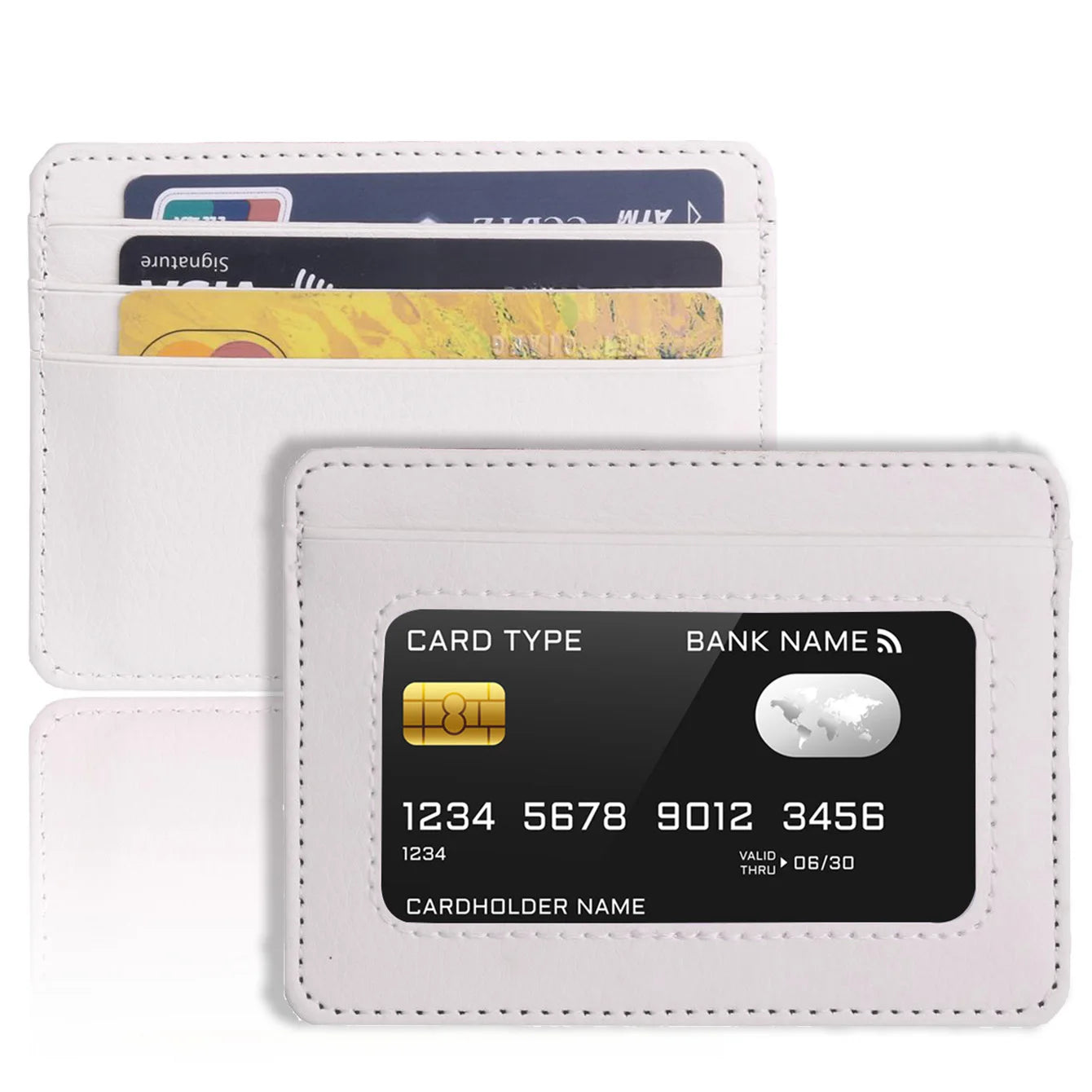 Minimalist Slim Credit Card Holder with Transparent ID Window, Small Leather Card Wallet for Women Men