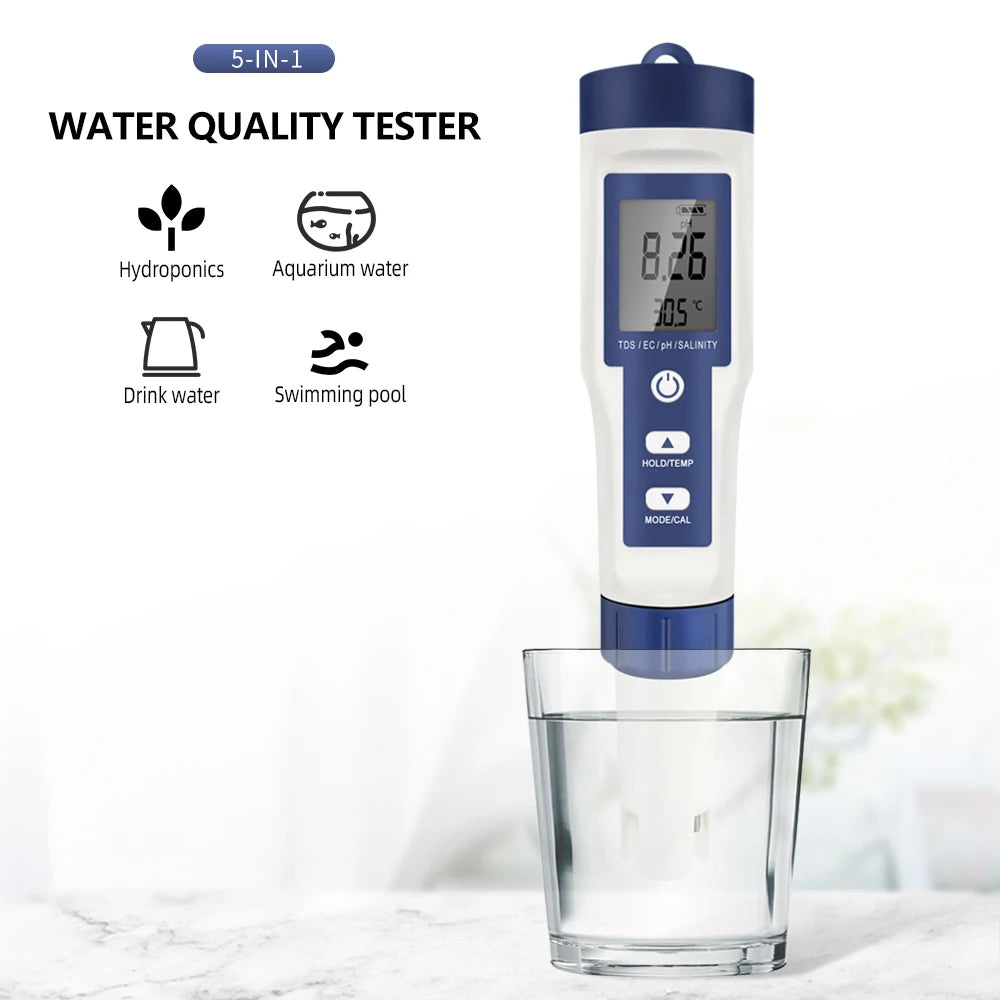 Professional 5 In 1 Water Quality Tester for Accurate Measurement - Smarsty
